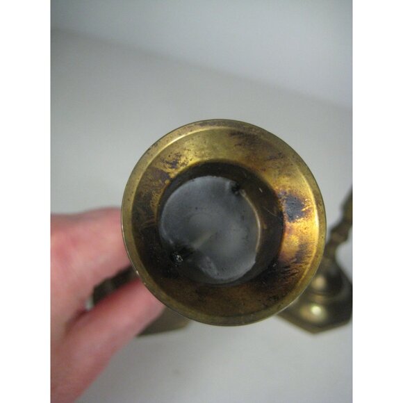 Vintage Brass Candlestick Set 2 Hexagonal Base - Picture 12 of 12